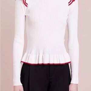 Club Monaco White and Red Ruffle Sweater